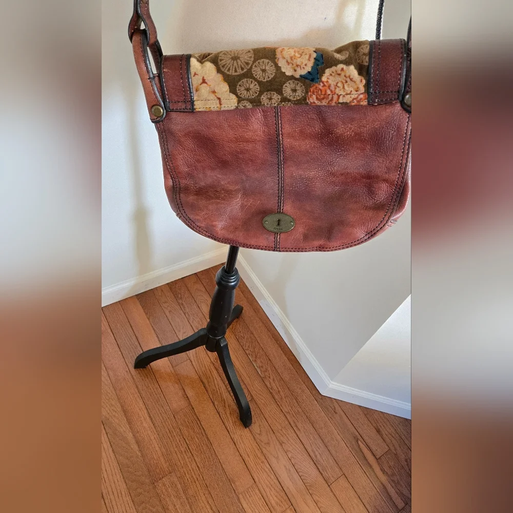 FOSSIL Floral Brown Bag Purse Hippie Boho Shoulder Leather - Picture 4 of 8